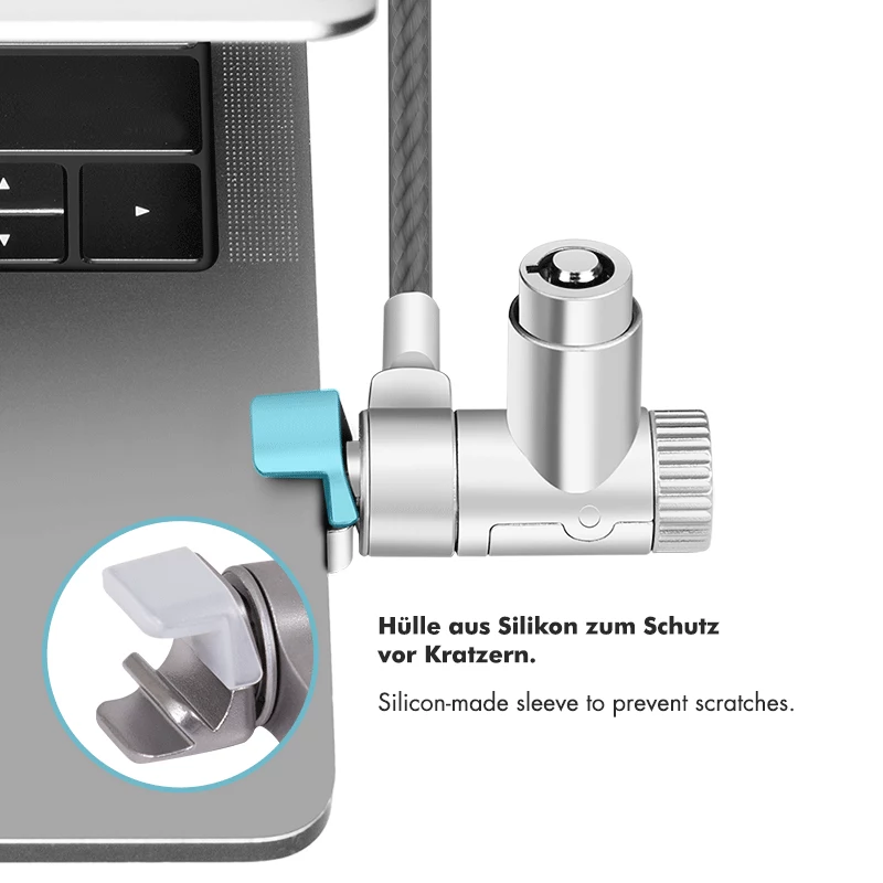 LogiLink NBS015 Universelles Schlüsselschloss für Notebooks, Ultrabooks, MacBook Pro und Tablets – Verzinktes Stahlkabel, 2 m, Schwarz/Silber