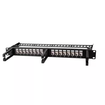 LOGILINK Modular 16-Port Cat.6A Keystone Patchpanel, 19/1U, mit 3 Kabelringen, Schwarz