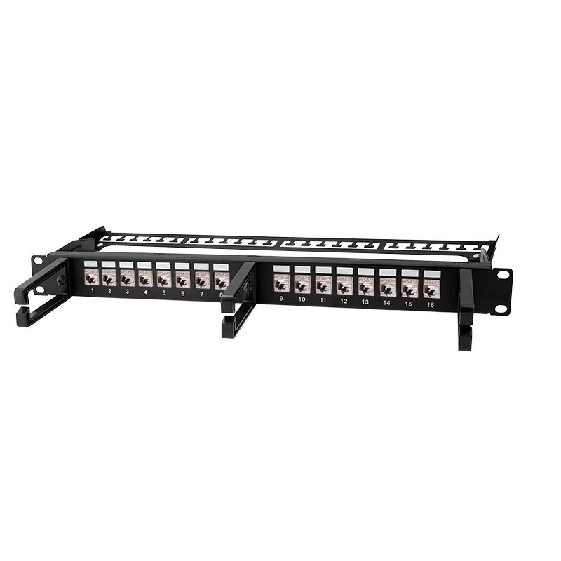 LOGILINK Modular 16-Port Cat.6A Keystone Patchpanel, 19/1U, mit 3 Kabelringen, Schwarz