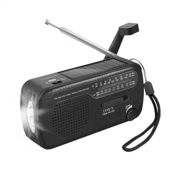 LogiLink Dynamo Kurbelradio mit Solarpanel, AM/FM, USB-C-Ladefunktion, LED-Taschenlampe, SOS-Alarm, Powerbank, Schwarz