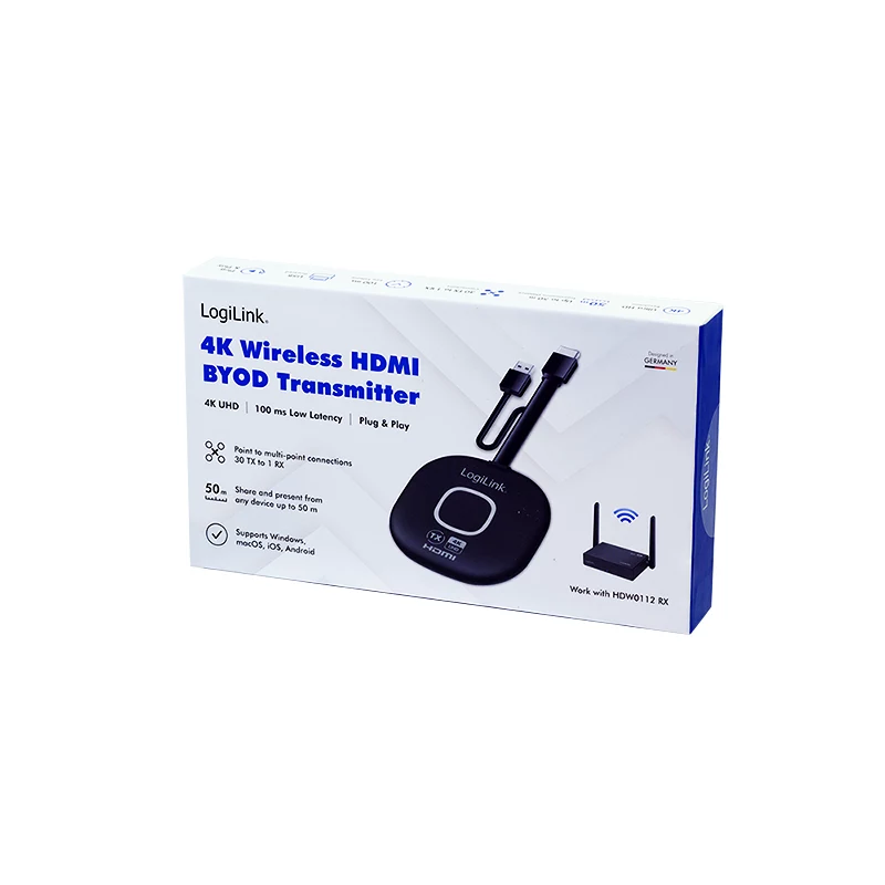 LogiLink Wireless HDMI BYOD Sender-Einheit für HDW0112, 1080p@60Hz, 50m Reichweite, Plug & Play