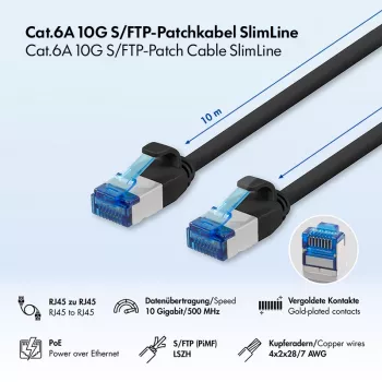 LogiLink SlimLine Cat.6A S/FTP LSZH Patchkabel, 10 m, Schwarz