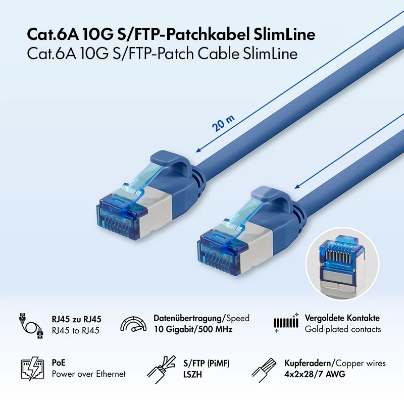 LogiLink Cat.6A S/FTP LSZH SlimLine Patchkabel, 20 m, Blau
