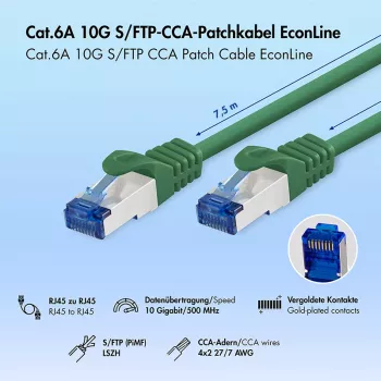 LogiLink Cat.6A S/FTP LSZH Patchkabel, CCA, 7,5 m, Grün, EconLine