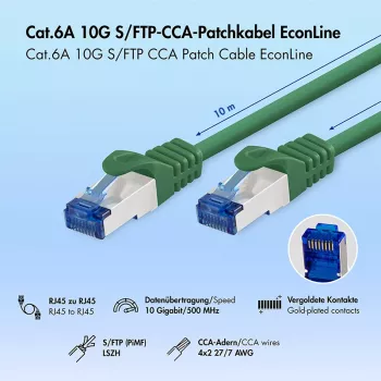 LogiLink Cat.6A S/FTP LSZH Patchkabel, CCA, Grün, 10 m, EconLine