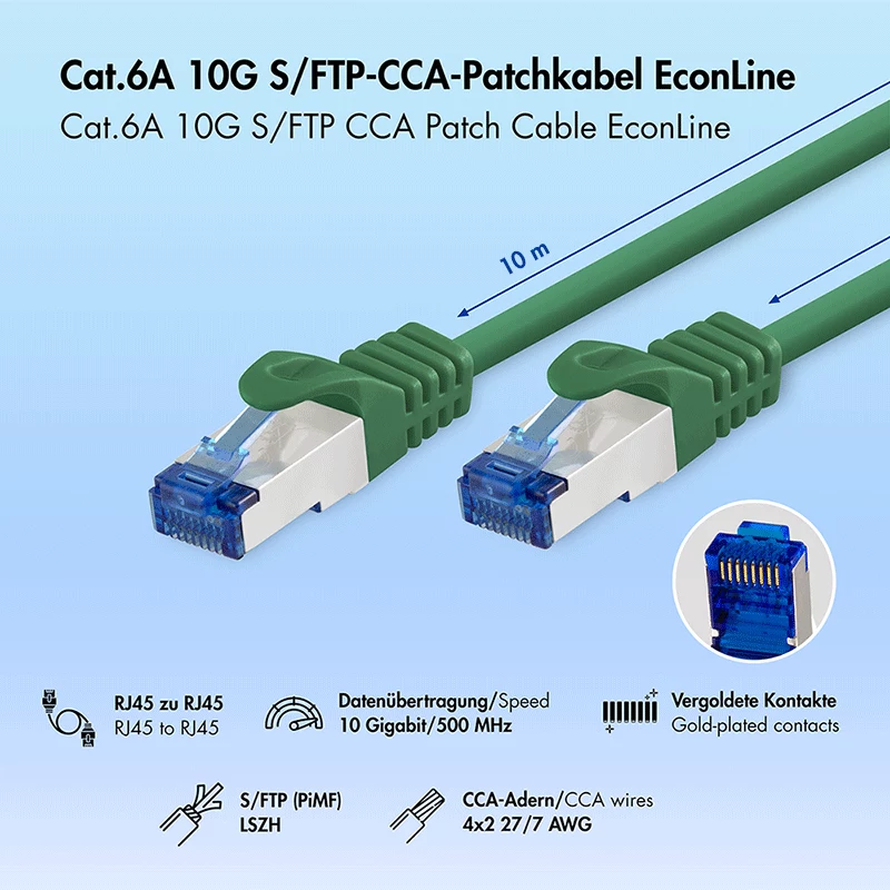 LogiLink Cat.6A S/FTP LSZH Patchkabel, CCA, Grün, 10 m, EconLine