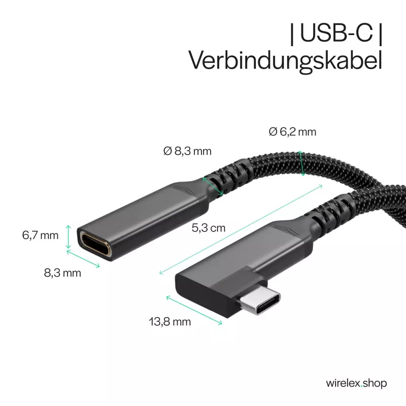 ShiverPeaks USB-C-Verlängerungskabel USB-C/C 3.2 PD 90° - Kabel - Digital/Daten