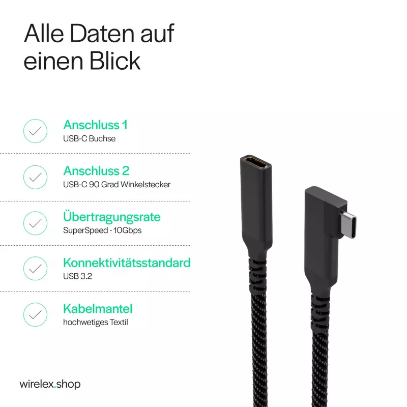 ShiverPeaks USB-C-Verlängerungskabel USB-C/C 3.2 PD 90° - Kabel - Digital/Daten