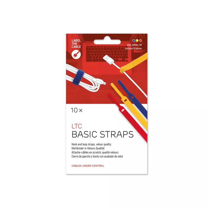 LABEL THE CABLE LTC BASIC STRAPS Klett-Kabelbinder, 17 cm, 10er-Pack, mehrfarbig (Blau, Gelb, Rot)