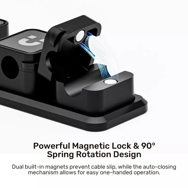 UNITEK SnapHold Magnetischer Kabelorganisator für den Schreibtisch (Set aus 3+1), Schwarz