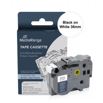MediaRange MRBTZ261 Laminierte Etikettenband-Kassette 36mm Schwarz auf Weiß für Brother P-Touch