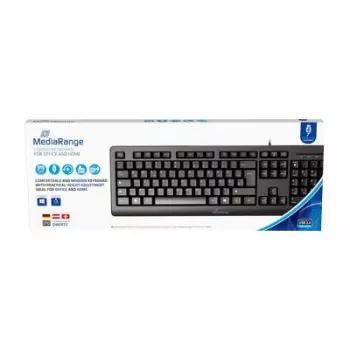 MediaRange MROS109-GR Kabelgebundene USB-Tastatur, QWERTY Griechisches Layout, Schwarz, 105 Tasten, Membran, 1,5 m Kabel