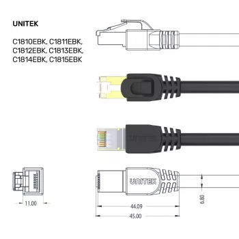 UNITEK Cat.7 S/FTP 2,0 m Ethernet-Patchkabel, 10 Gbit/s, 600 MHz, vergoldete RJ45-Stecker, Schwarz