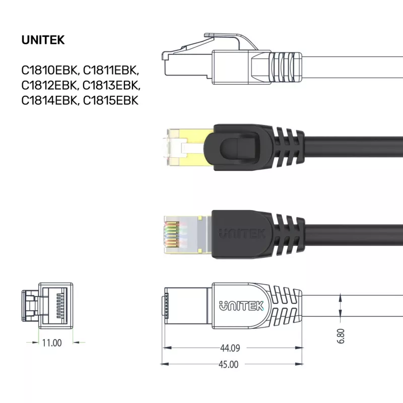 UNITEK Cat.7 S/FTP 2,0 m Ethernet-Patchkabel, 10 Gbit/s, 600 MHz, vergoldete RJ45-Stecker, Schwarz