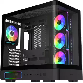 Fortron M581 Mid-Tower-Gehäuse, Schwarz, Panorama-Temperglas, 4x ARGB-Lüfter