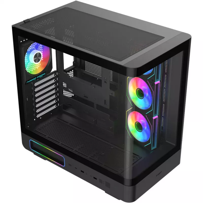 Fortron M581 Mid-Tower-Gehäuse, Schwarz, Panorama-Temperglas, 4x ARGB-Lüfter