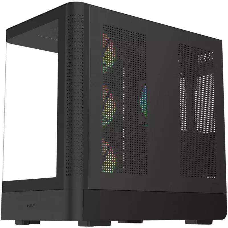 Fortron M581 Mid-Tower-Gehäuse, Schwarz, Panorama-Temperglas, 4x ARGB-Lüfter