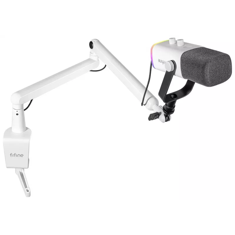 FIFINE TAM8W Dynamisches XLR/USB Podcast-Mikrofon mit Schwenkarm, Weiß