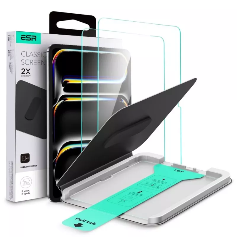 ESR Ultrafit Panzerglas-Displayschutz für Apple iPad Pro 11 Zoll (5./6. Generation, 2024-2025) - 2er-Pack