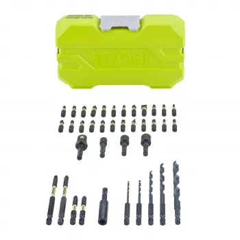 RYOBI 38-teiliges Bohr- und Schrauber-Set mit HSS-, Stein- und Holzbohrern sowie S2-Stahl-Schrauberbits im Koffer