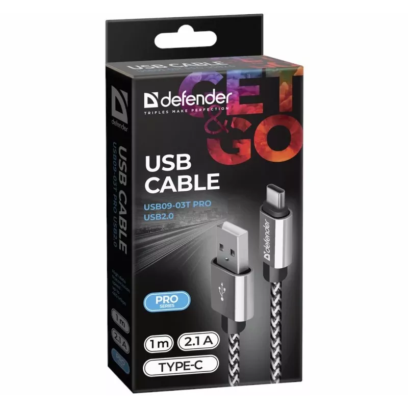 Defender USB-A auf USB-C Kabel 1,0 m 2,1 A Weiß