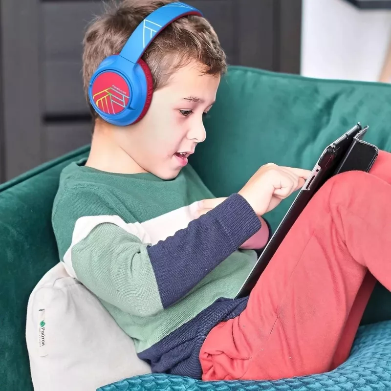 PowerLocus Bobo Kids Wireless-Kopfhörer, LED, AUX, Blau/Rot