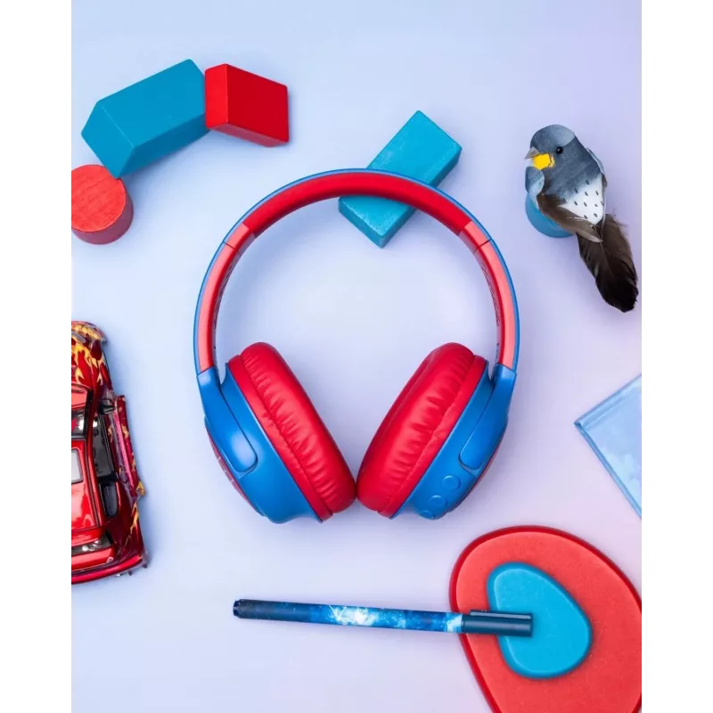 PowerLocus Bobo Kids Wireless-Kopfhörer, LED, AUX, Blau/Rot