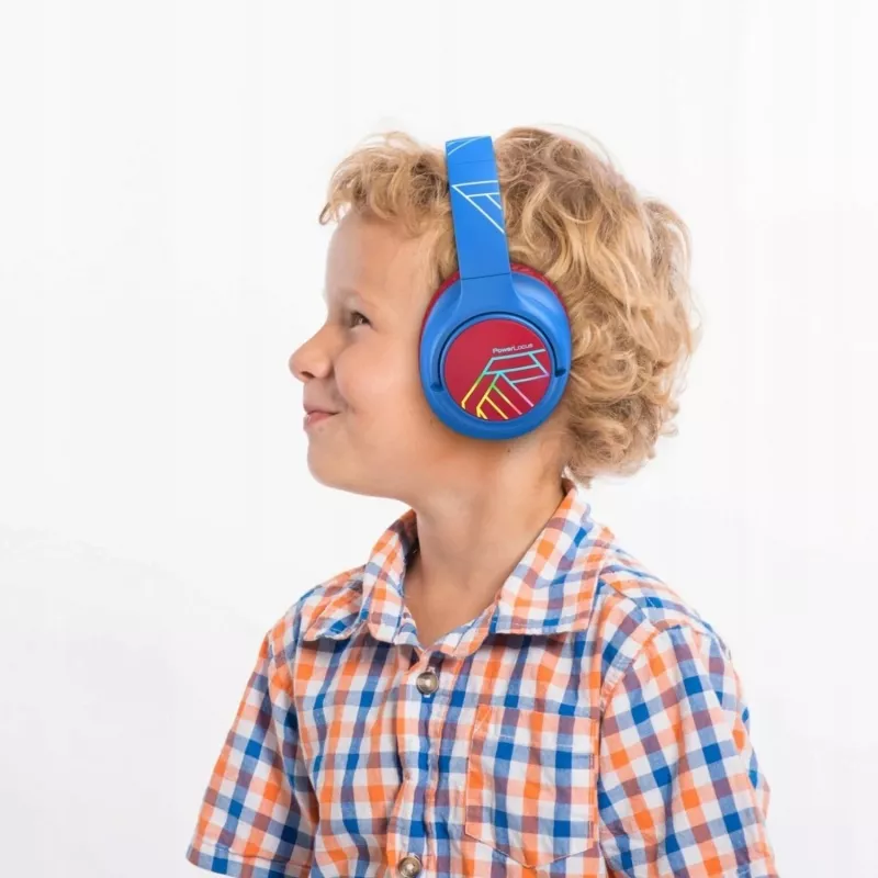 PowerLocus Bobo Kids Wireless-Kopfhörer, LED, AUX, Blau/Rot
