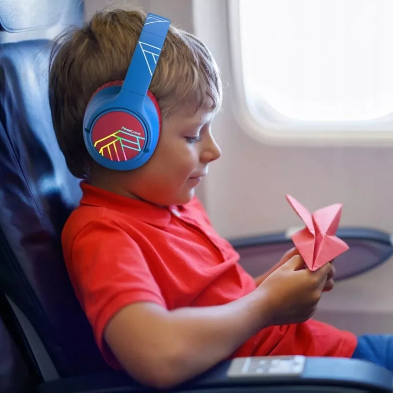 PowerLocus Bobo Kids Wireless-Kopfhörer, LED, AUX, Blau/Rot
