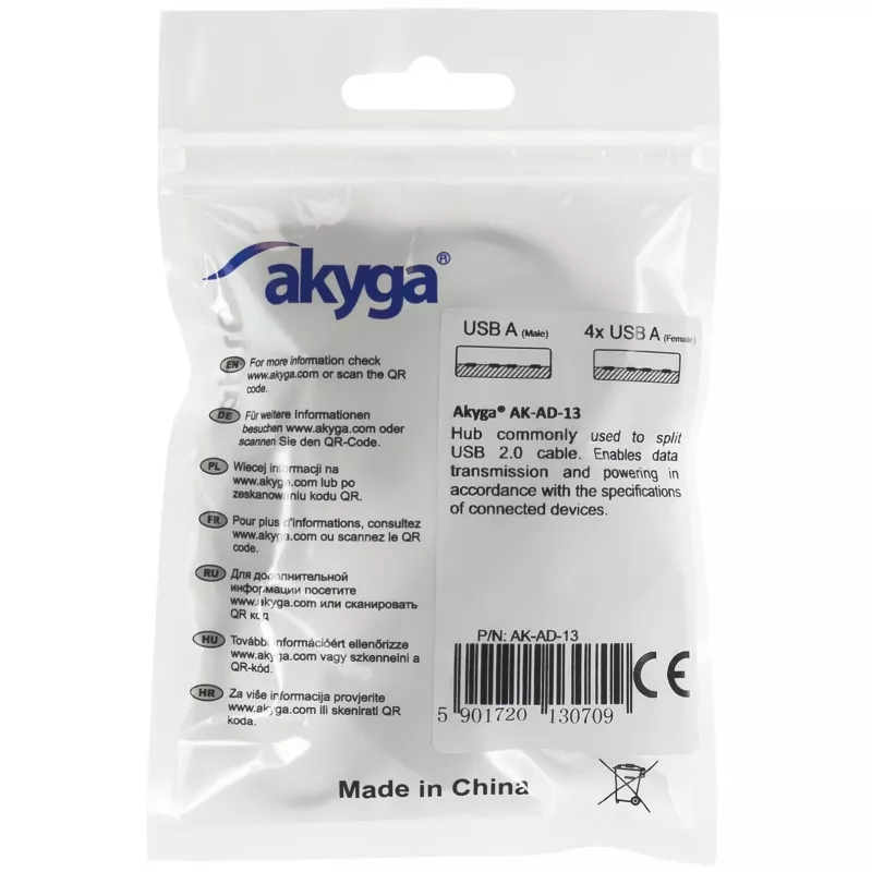 AKYGA AK-AD-13 USB 2.0 4-Port-Hub, Schwarz