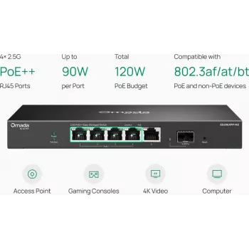 TP-Link Omada Easy Managed 5-Port 2.5G PoE++ Switch mit 10G SFP+ Uplink (ES206XPP-M2)