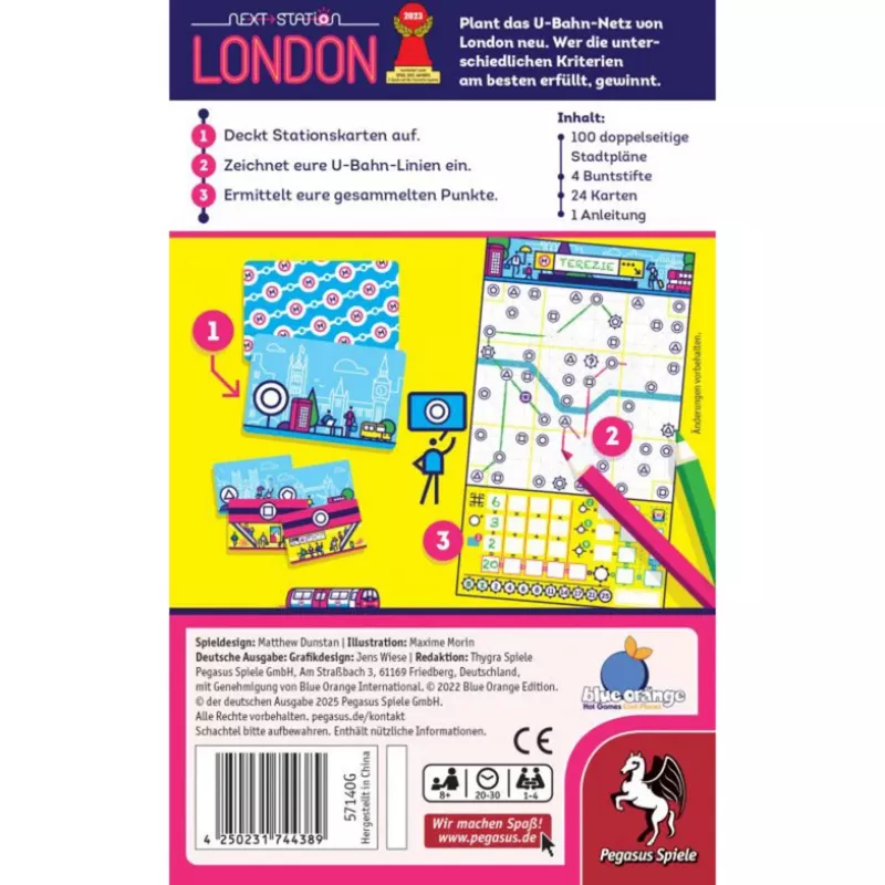 PEGASUS Next Station London – Flip-and-Write-Brettspiel, 1–4 Spieler, ab 8 Jahren
