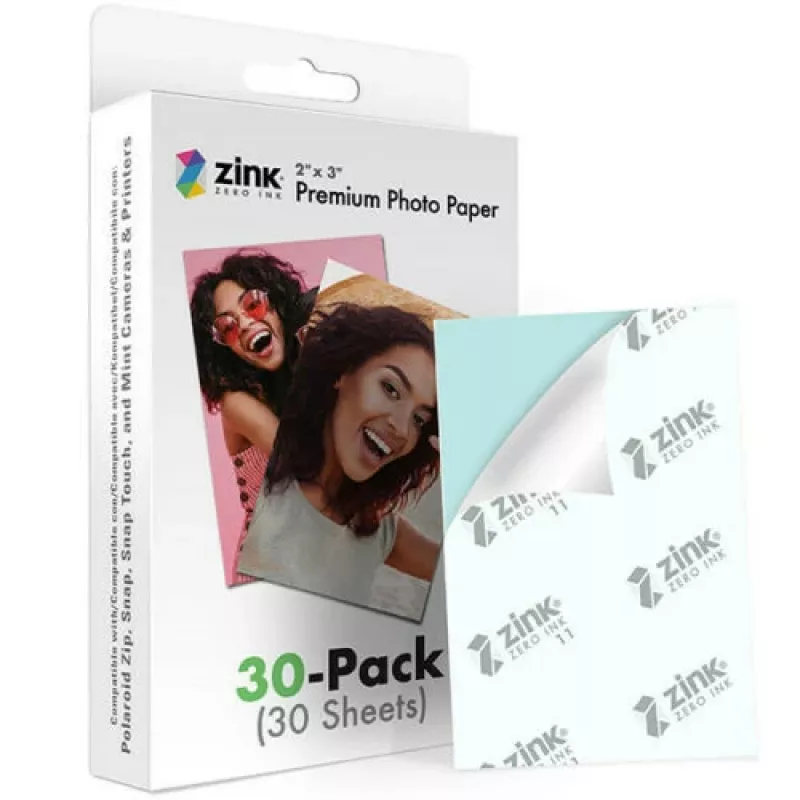 ZINK Premium Fotopapier 2x3 30 Blatt - Glänzend mit Kleberückseite für Zero-Ink-Drucker