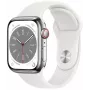 Apple Watch Series 8 GPS + Cellular 41mm Edelstahlgehäuse mit Sportarmband, Silber/Weiß (MNJ53EL/A)