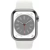 Apple Watch Series 8 GPS + Cellular 41mm Edelstahlgehäuse mit Sportarmband, Silber/Weiß (MNJ53EL/A)
