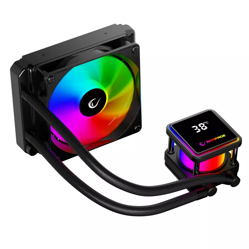Rampage INFINITE V120 ARGB 120mm Flüssigkeits-CPU-Kühler mit Temperaturanzeige, Schwarz