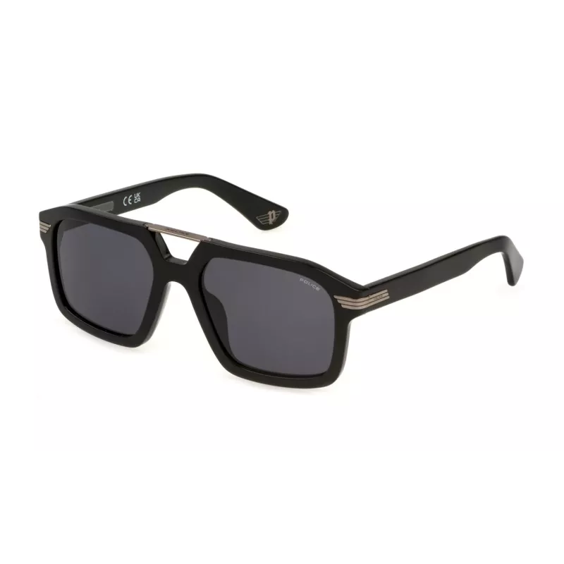 Police Herren-Rechteck-Sonnenbrille SPLP28-560700 mit grauen Polycarbonat-Gläsern