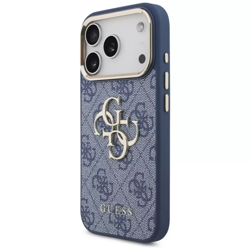 Guess 4G Classic Logo Hülle für Apple iPhone 18 Pro / 17 Pro, Blau mit Goldakzenten