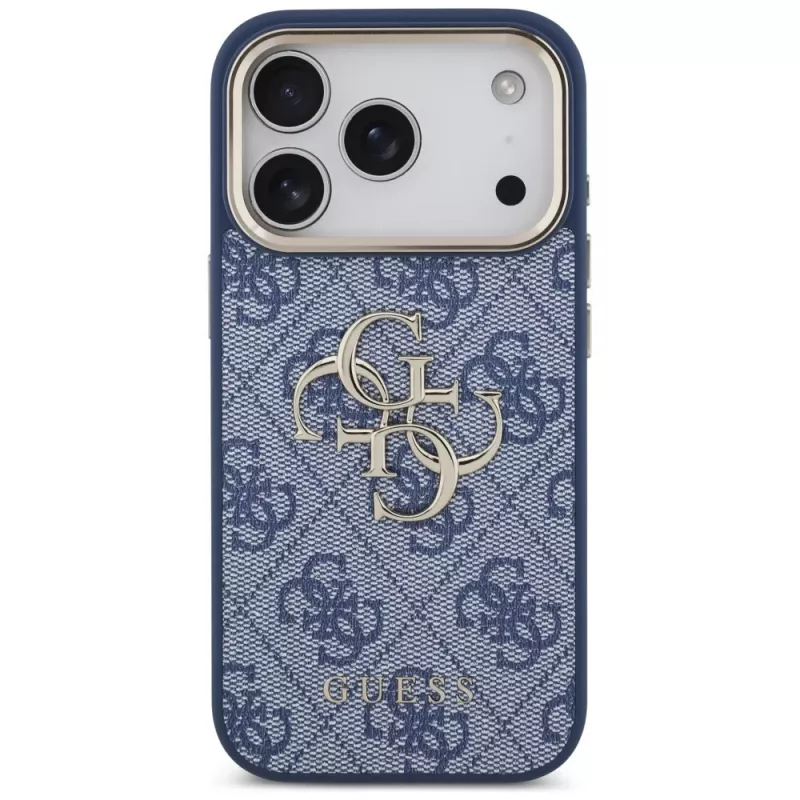 Guess 4G Classic Logo Hülle für Apple iPhone 18 Pro / 17 Pro, Blau mit Goldakzenten