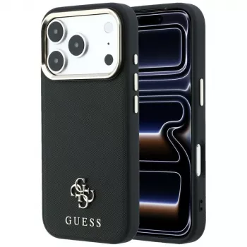 Guess Saffiano Small 4G & Classic Logo MagSafe Hülle für Apple iPhone 17 Pro Max / 18 Pro Max - Schwarz