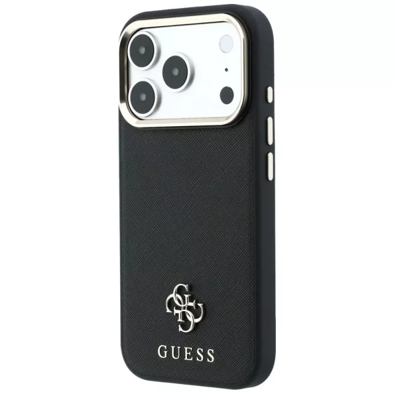 Guess Saffiano Small 4G & Classic Logo MagSafe Hülle für Apple iPhone 17 Pro Max / 18 Pro Max - Schwarz