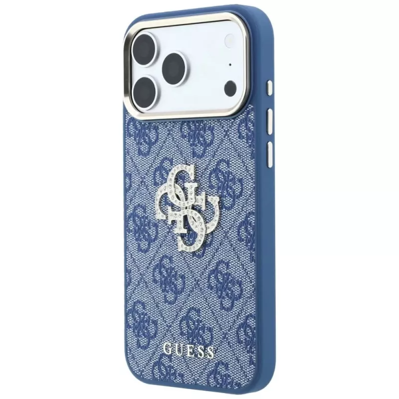 GUESS 4G & Big Strass Logo Hard Case für iPhone 18 Pro / 17 Pro - Blau