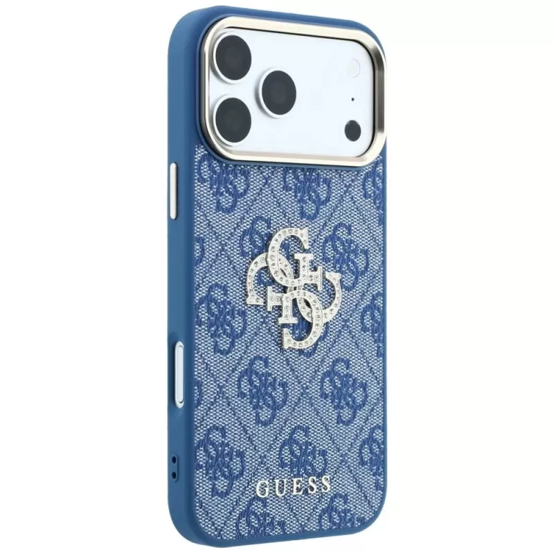 GUESS 4G & Big Strass Logo Hard Case für iPhone 18 Pro / 17 Pro - Blau