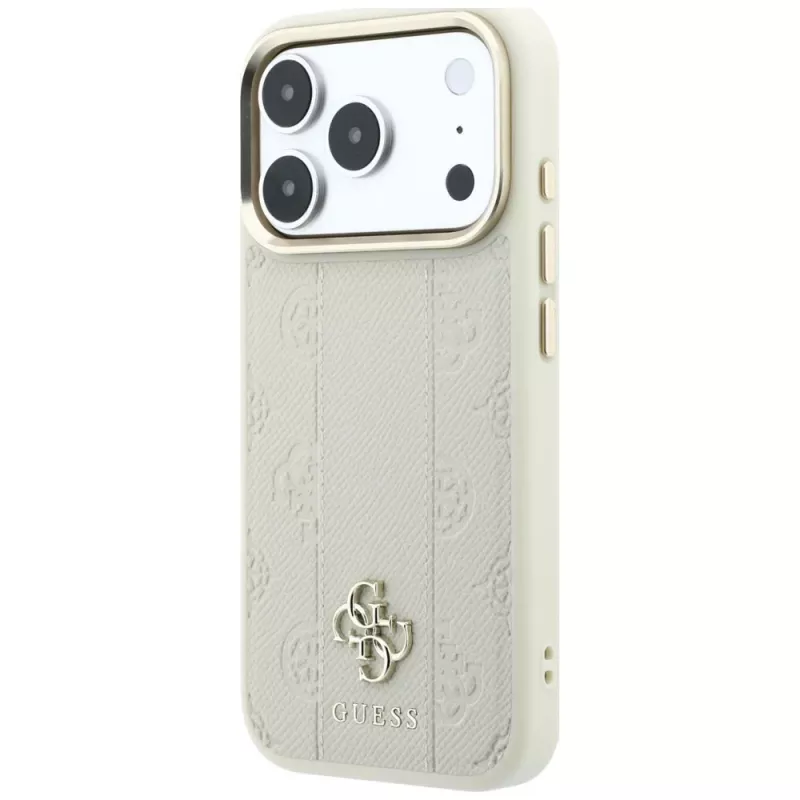 Guess Stripe Peony 4G Logo MagSafe Hülle für Apple iPhone 18 Pro / 17 Pro – Beige