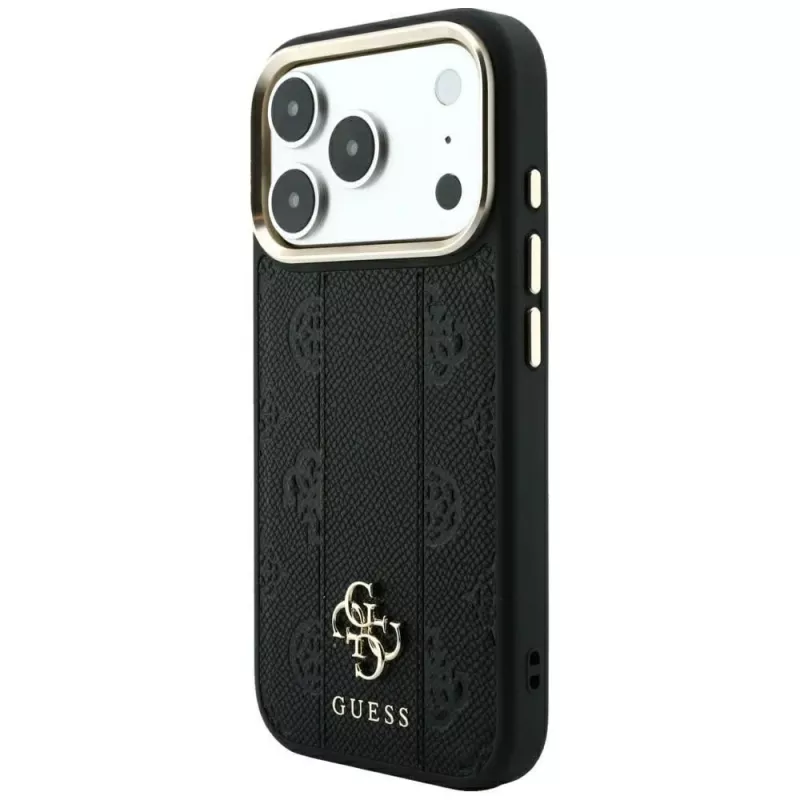Guess Stripe Peony 4G Logo MagSafe Hülle für iPhone 18 Pro Max / 17 Pro Max - Schwarz