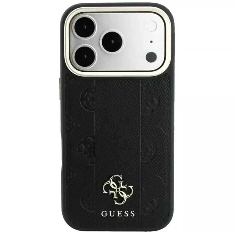 Guess Stripe Peony 4G Logo MagSafe Hülle für iPhone 18 Pro Max / 17 Pro Max - Schwarz