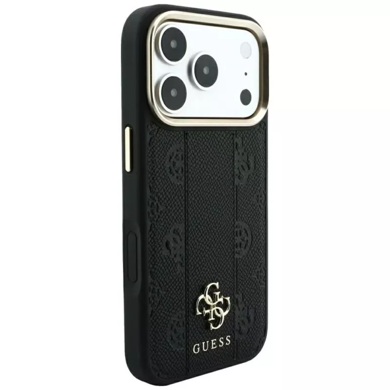 Guess Stripe Peony 4G Logo MagSafe Hülle für iPhone 18 Pro Max / 17 Pro Max - Schwarz
