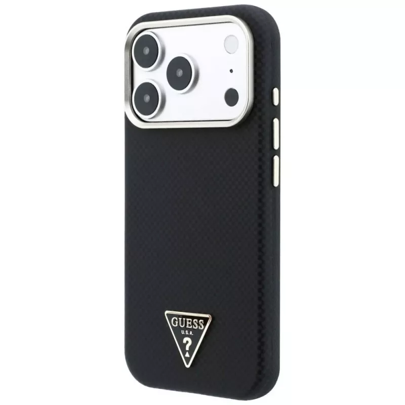 Guess Kevlar Triangle Logo MagSafe Hülle für iPhone 17 Pro / 18 Pro - Schwarz