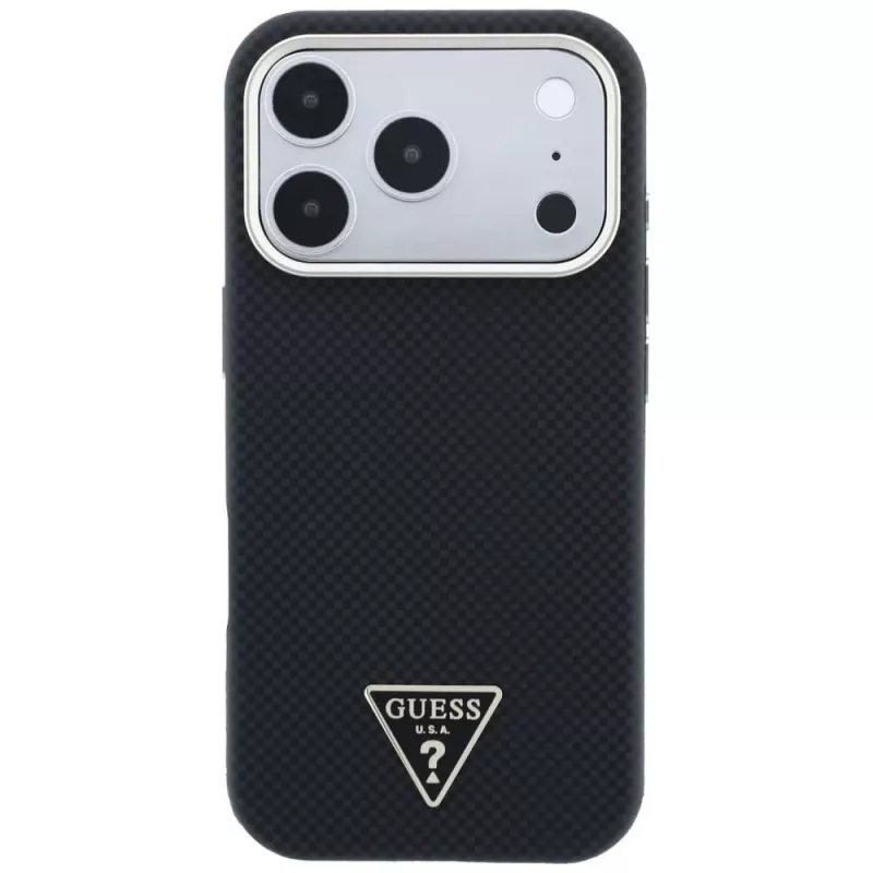 Guess Kevlar Triangle Logo MagSafe Hülle für iPhone 17 Pro / 18 Pro - Schwarz