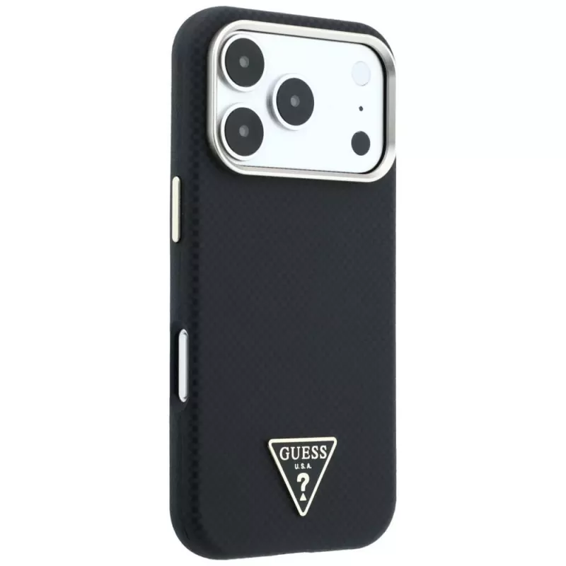 Guess Kevlar Triangle Logo MagSafe Hülle für iPhone 17 Pro / 18 Pro - Schwarz